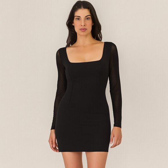 NWT Lulu’s Black Sheer Sleeve Mini Dress – Size M | Elegant Night Out Look - Picture 1 of 13